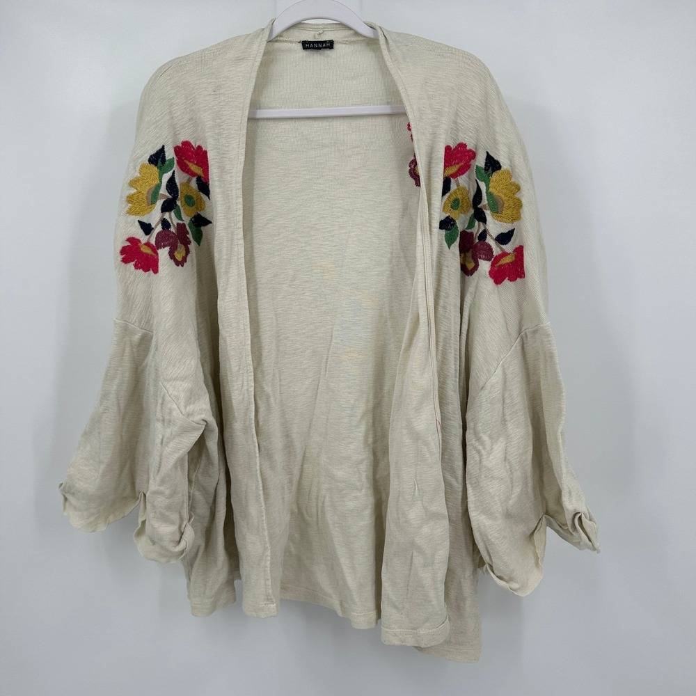 Womens Boho Embroidered Floral Kimono Cardigan Size L Shabby Chic Peasant Artsy